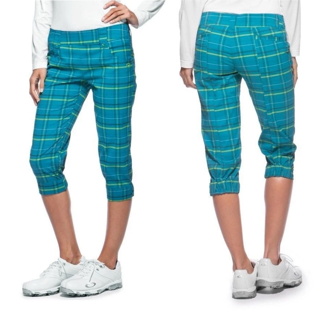 🌼OAKLEY🌼 Golf Palm Plaid Capri Pants, Size 12